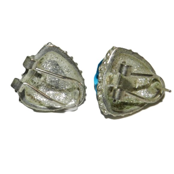 Blue Flower Earrings Clip With Diamonds And Alloy - Picture 4 of 7